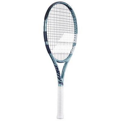 Babolat Evo Drive Lite Gen2 tennis racquet in blue with white grip, featuring a modern design.