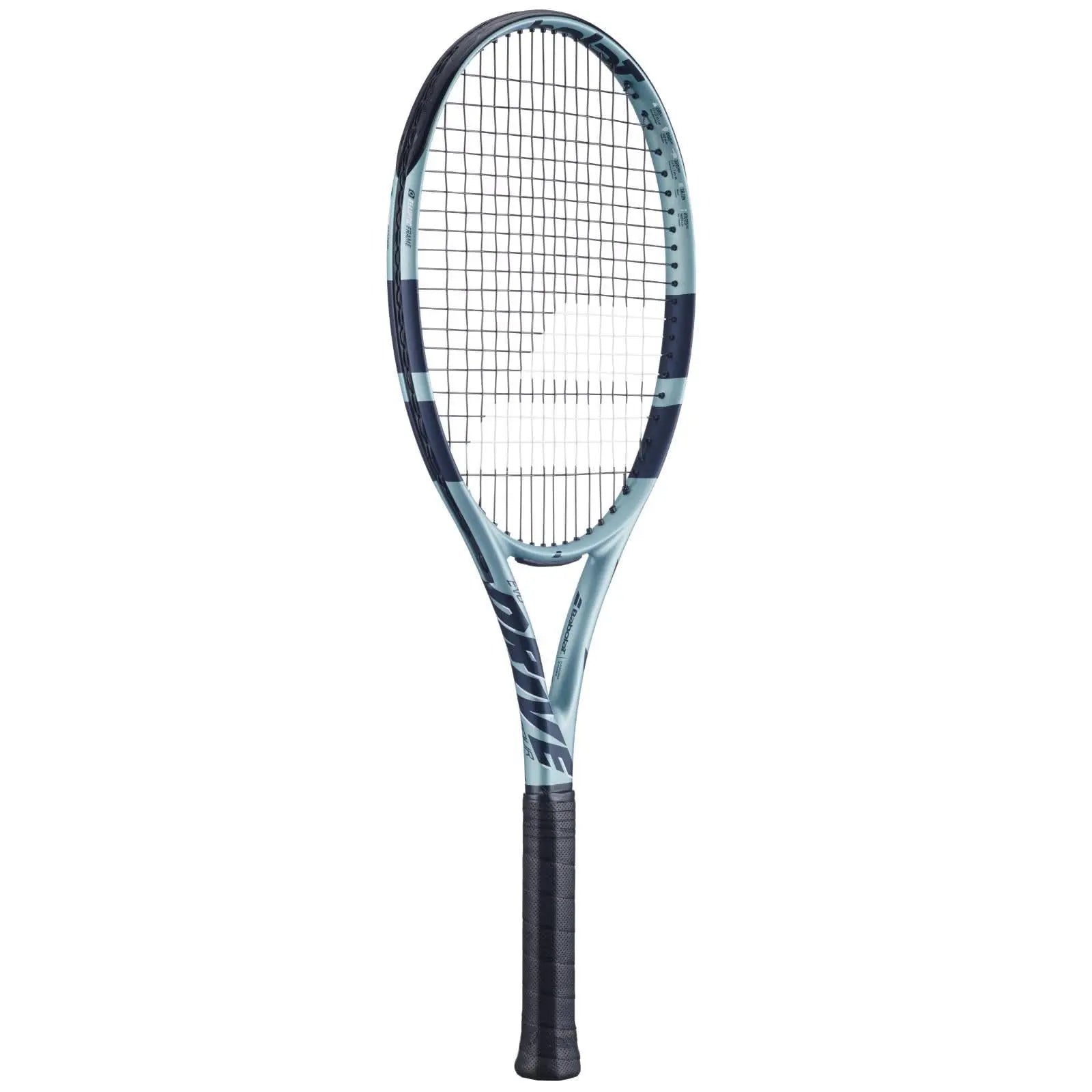 Babolat Evo Drive Tour Gen2 tennis racquet, light blue and dark blue frame, black grip.