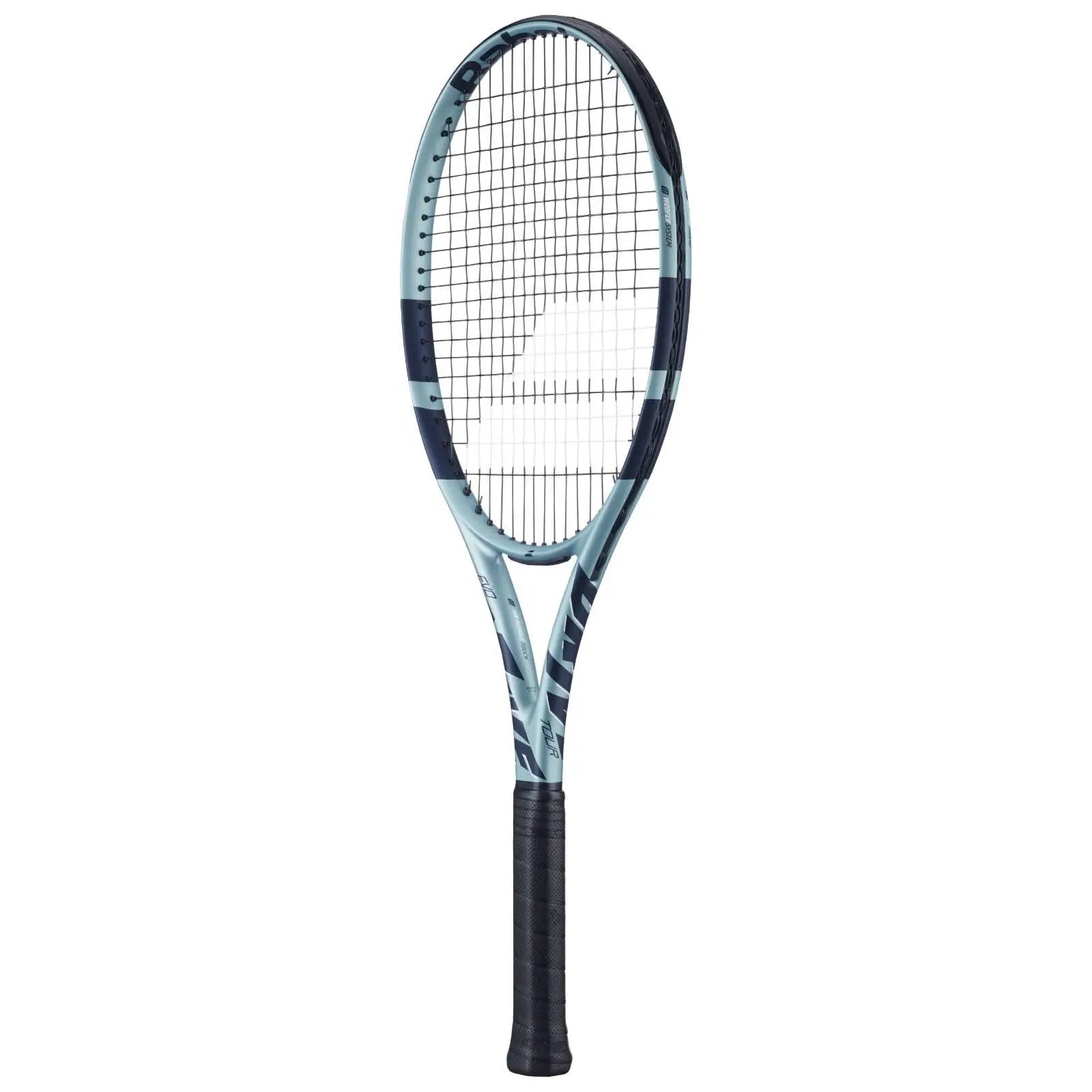 Babolat Evo Drive Tour Gen2 tennis racquet, light blue and dark blue with black grip.