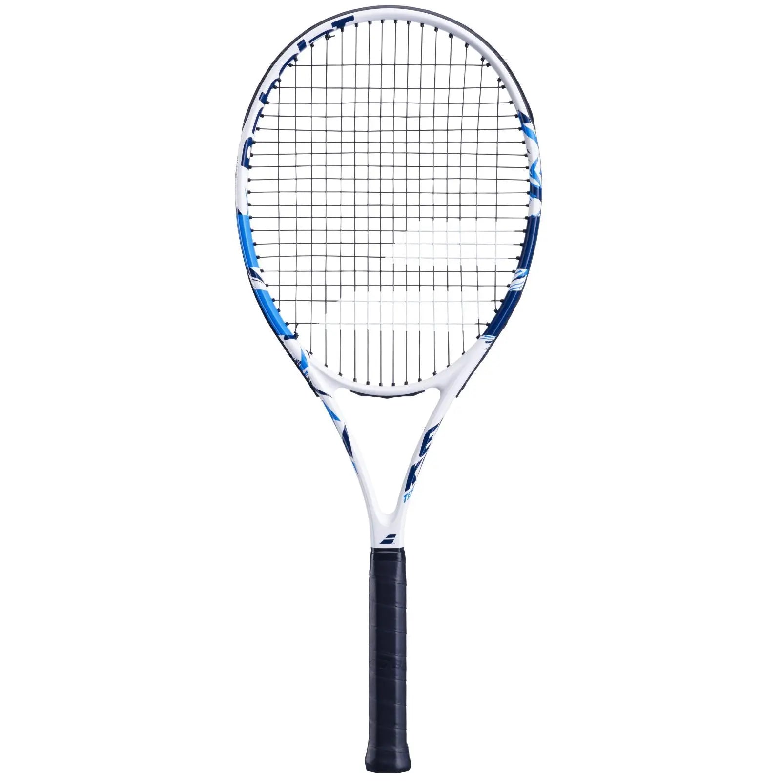 White Babolat Evoke Team tennis racquet (270g) with blue accents and black grip.