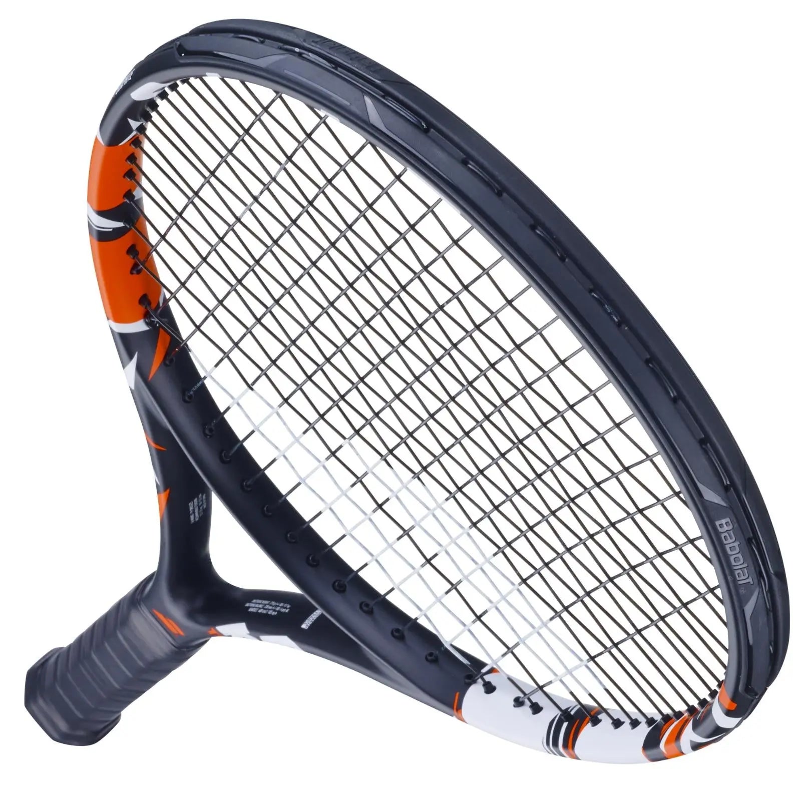 Babolat Evoke Tour 275g tennis racquet, black frame with orange and white accents, angled view.