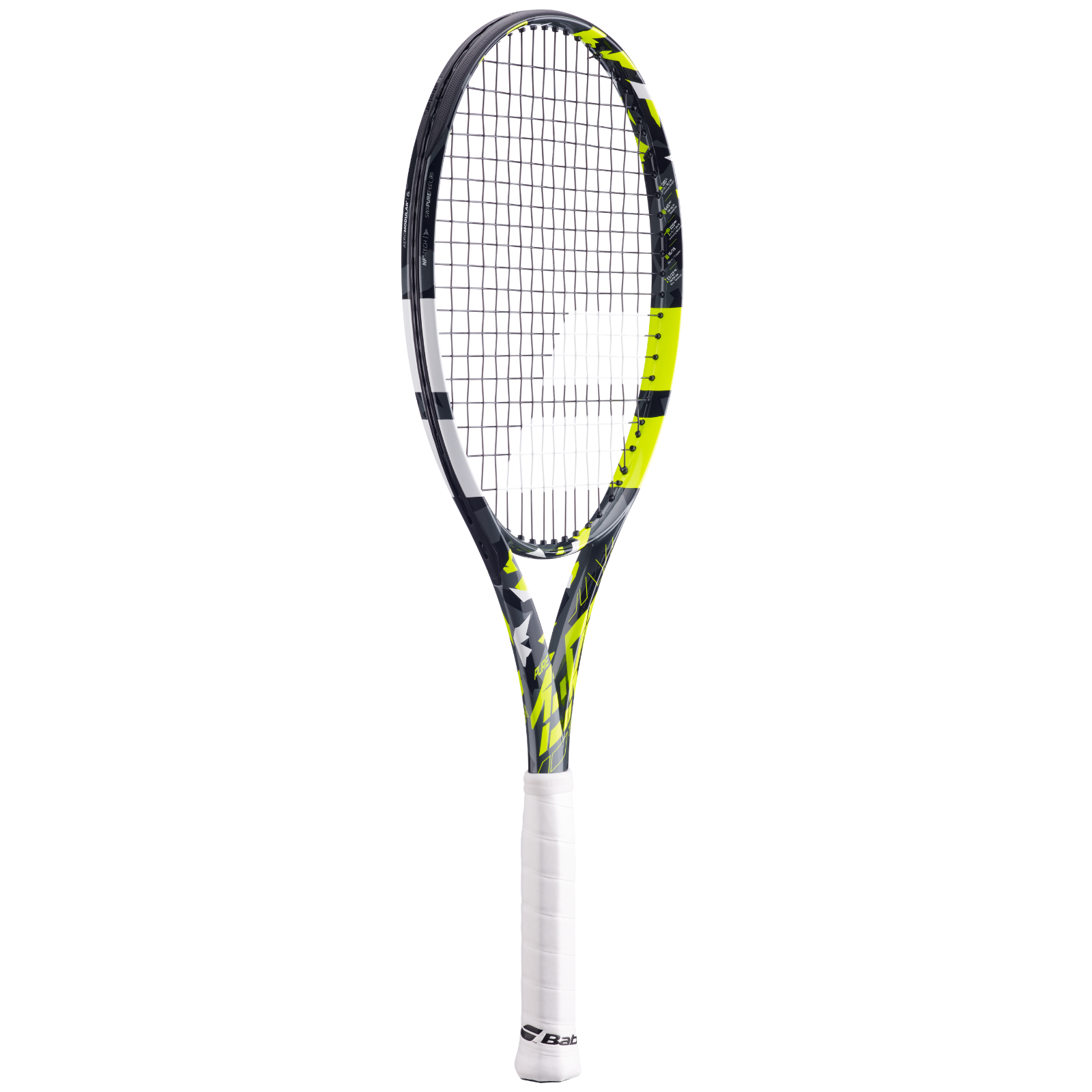 Babolat Pure Aero Team tennis racquet, black and neon yellow with white grip.