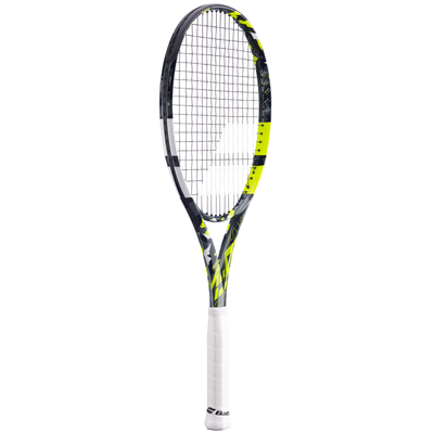Babolat Pure Aero Team tennis racquet, black and neon yellow with white grip.