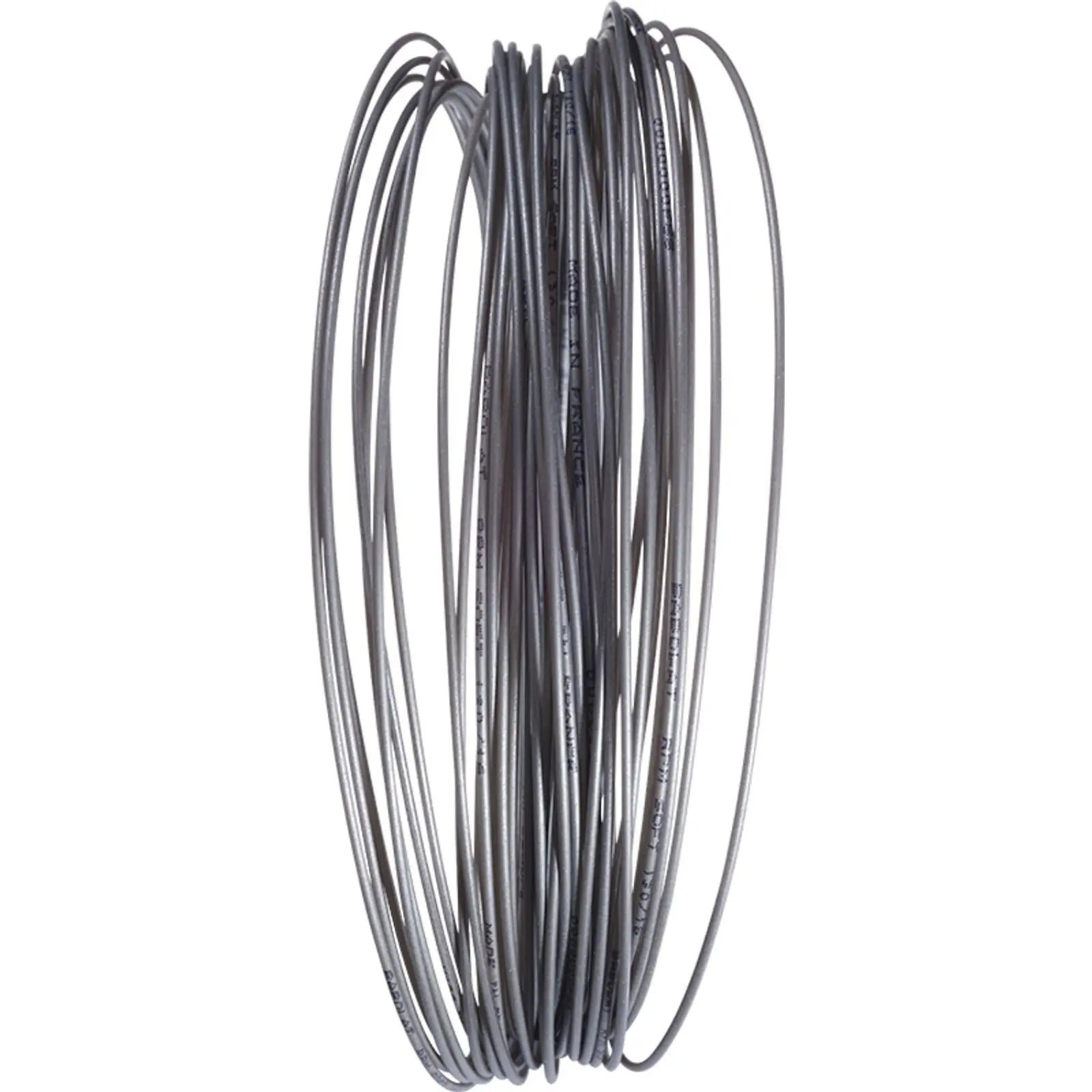 Coiled silver Babolat RPM Soft 1.30mm polyamide tennis string, 12M length, for comfort and durability.