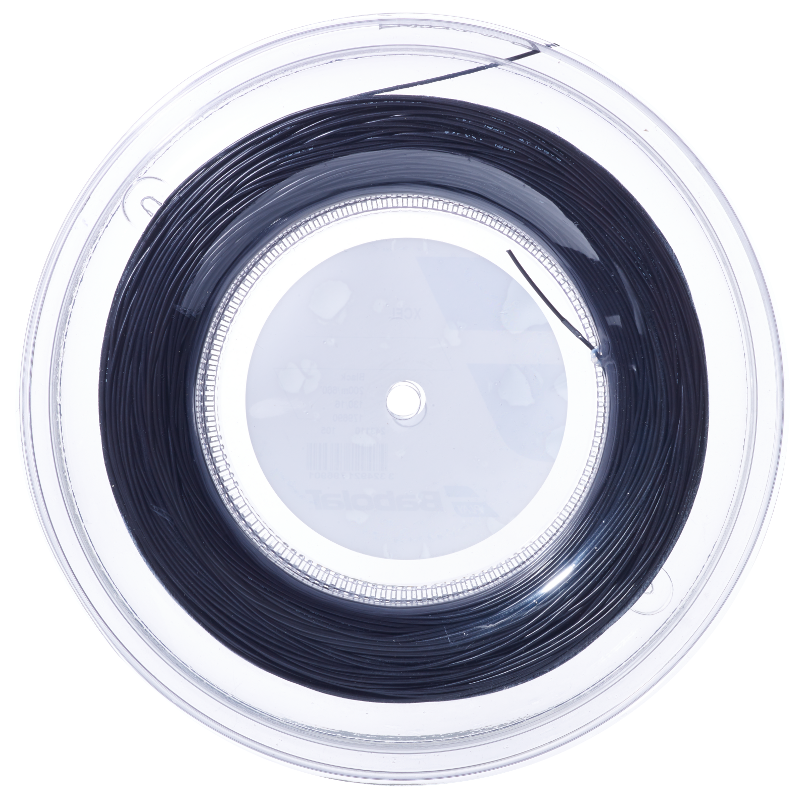 Babolat XCEL 1.25mm black multifilament tennis string coil in clear plastic packaging.