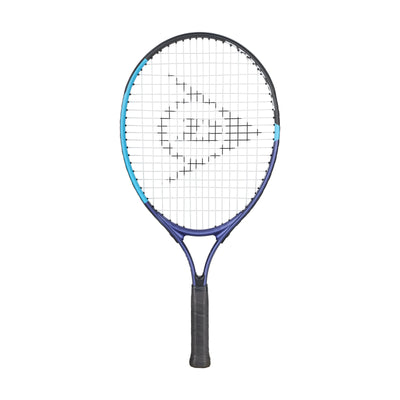 Dunlop Junior Tennis Racquet FX Jnr 23, dark blue and light blue with white strings.