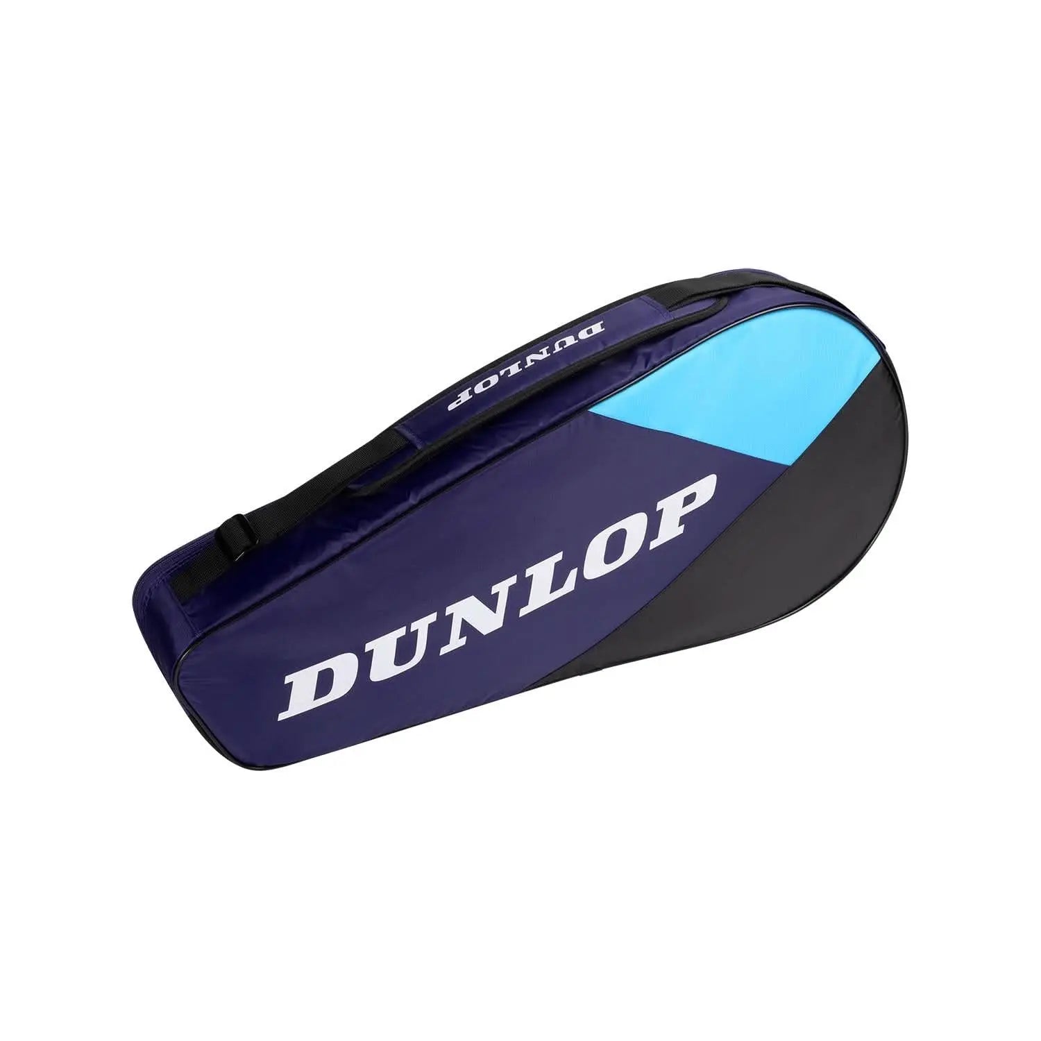 Dunlop FX Club 3 Racquet Tennis Bag in navy, light blue, and black, with shoulder strap.
