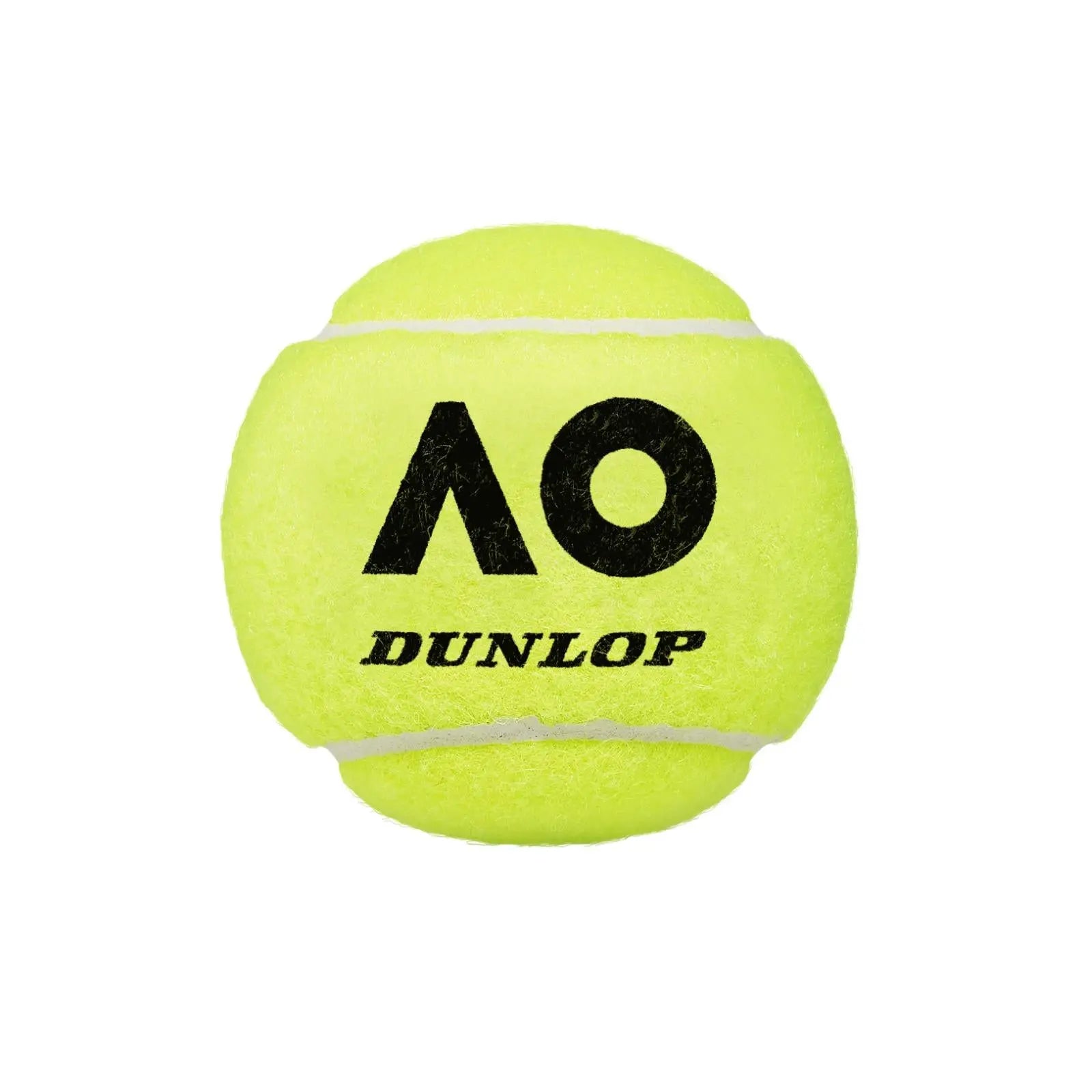 Bright yellow Dunlop Australian Open tennis ball with black AO and Dunlop logos.