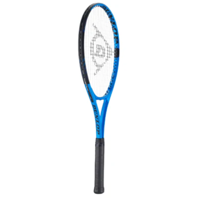 Dunlop FX Start 27 tennis racquet in blue and black with a black grip.