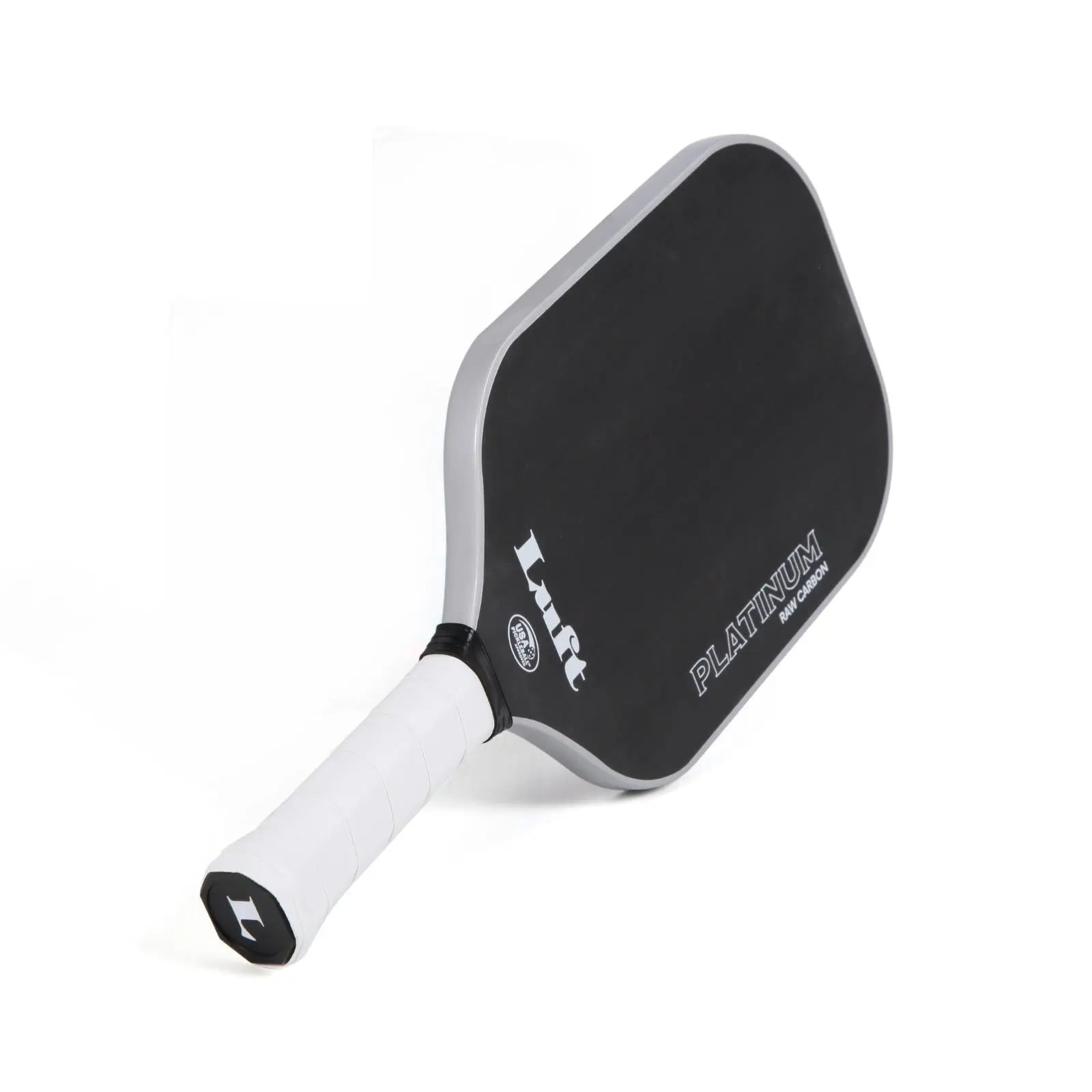 Luft Pickleball Paddle Platinum (230g) with black raw carbon face, silver edgeless frame, and white grip.