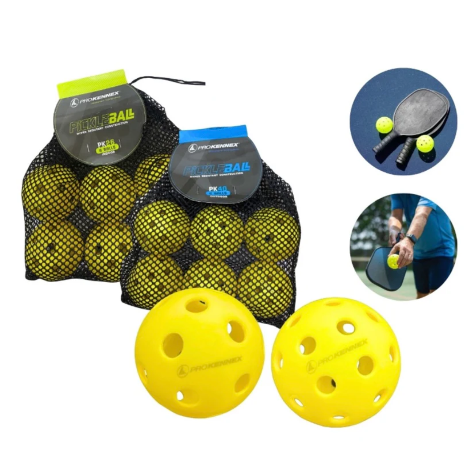 Pro Kennex Pickleball Balls - Outdoor - 6 Pack 40 Holes