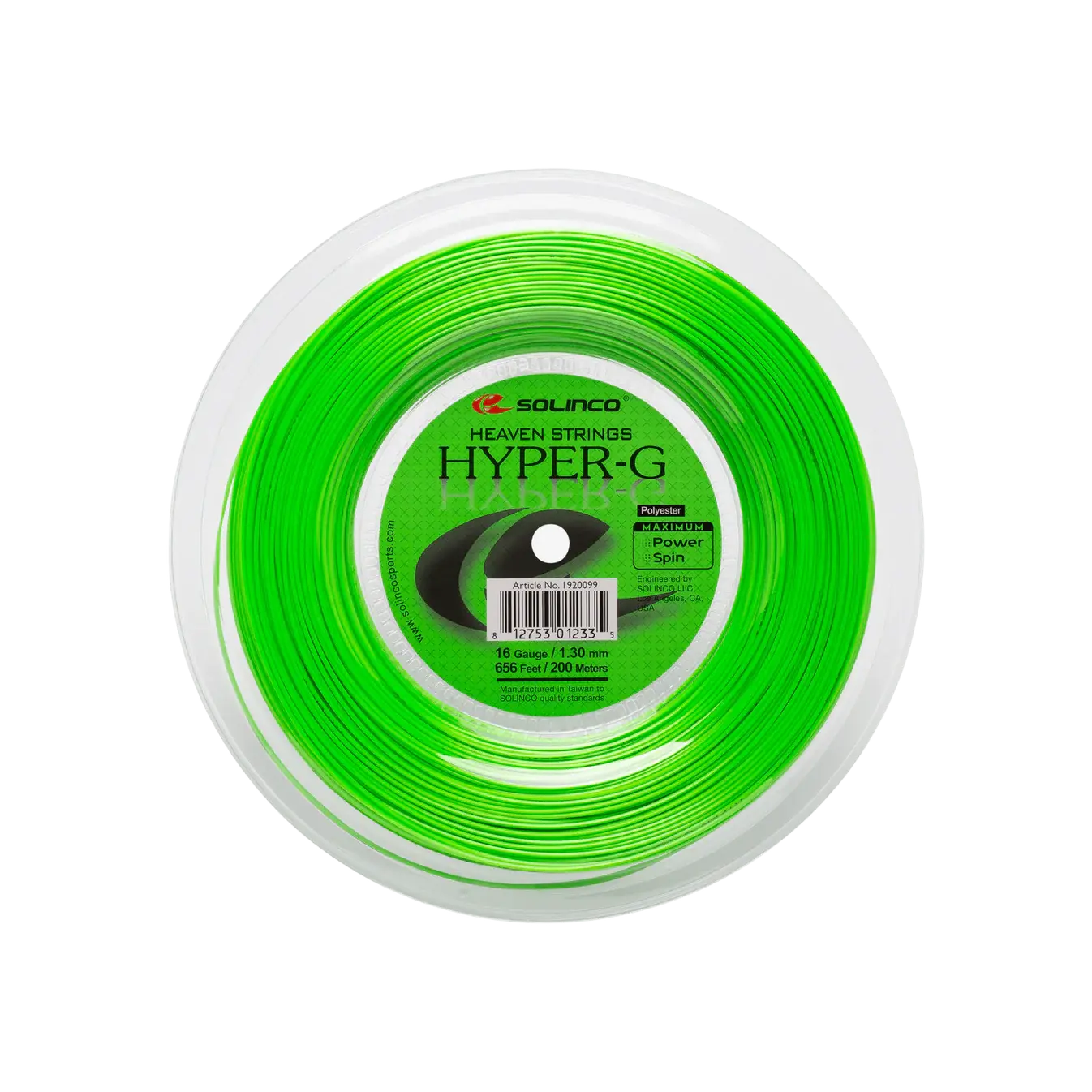 Solinco Hyper-G Tennis String Reel 200 meters 1.3mm 16 Gauge - Green
