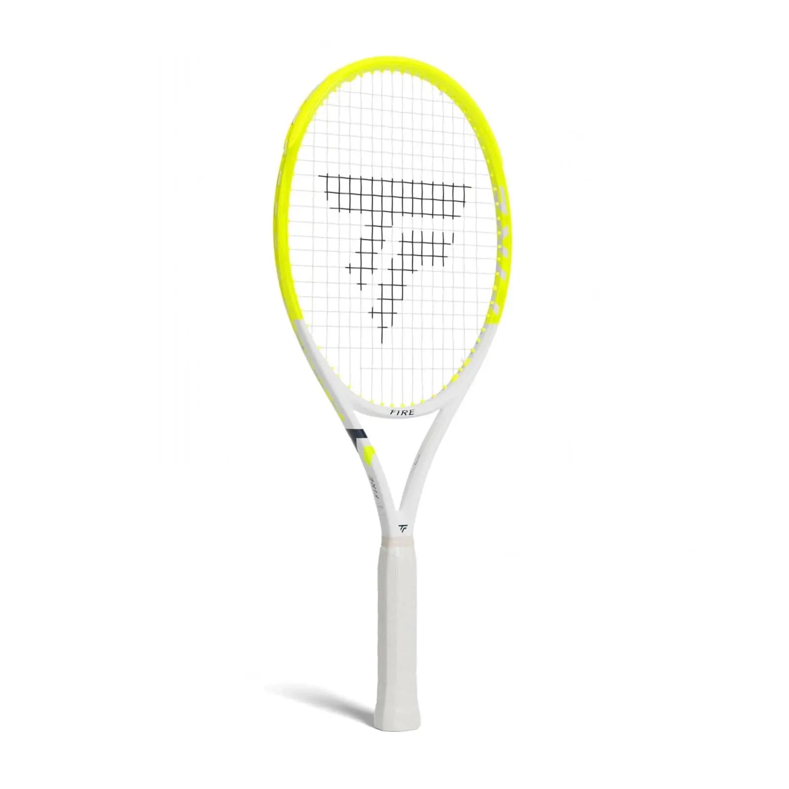 Tecnifibre Fire 260 OS tennis racquet, white frame with neon yellow head and grip, black logo.