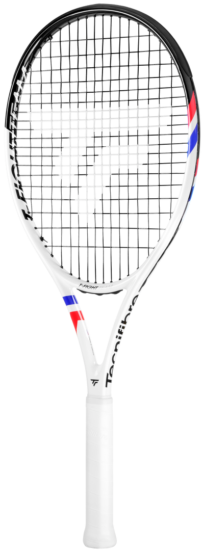 White Tecnifibre TFight Team L (270g) tennis racquet with black, red, and blue accents.