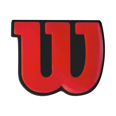 Red Wilson W tennis dampener with a black border.