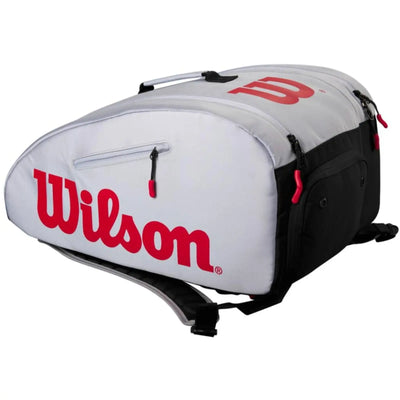 Wilson Super Tour pickleball bag in gray, black, and red with large Wilson logo.
