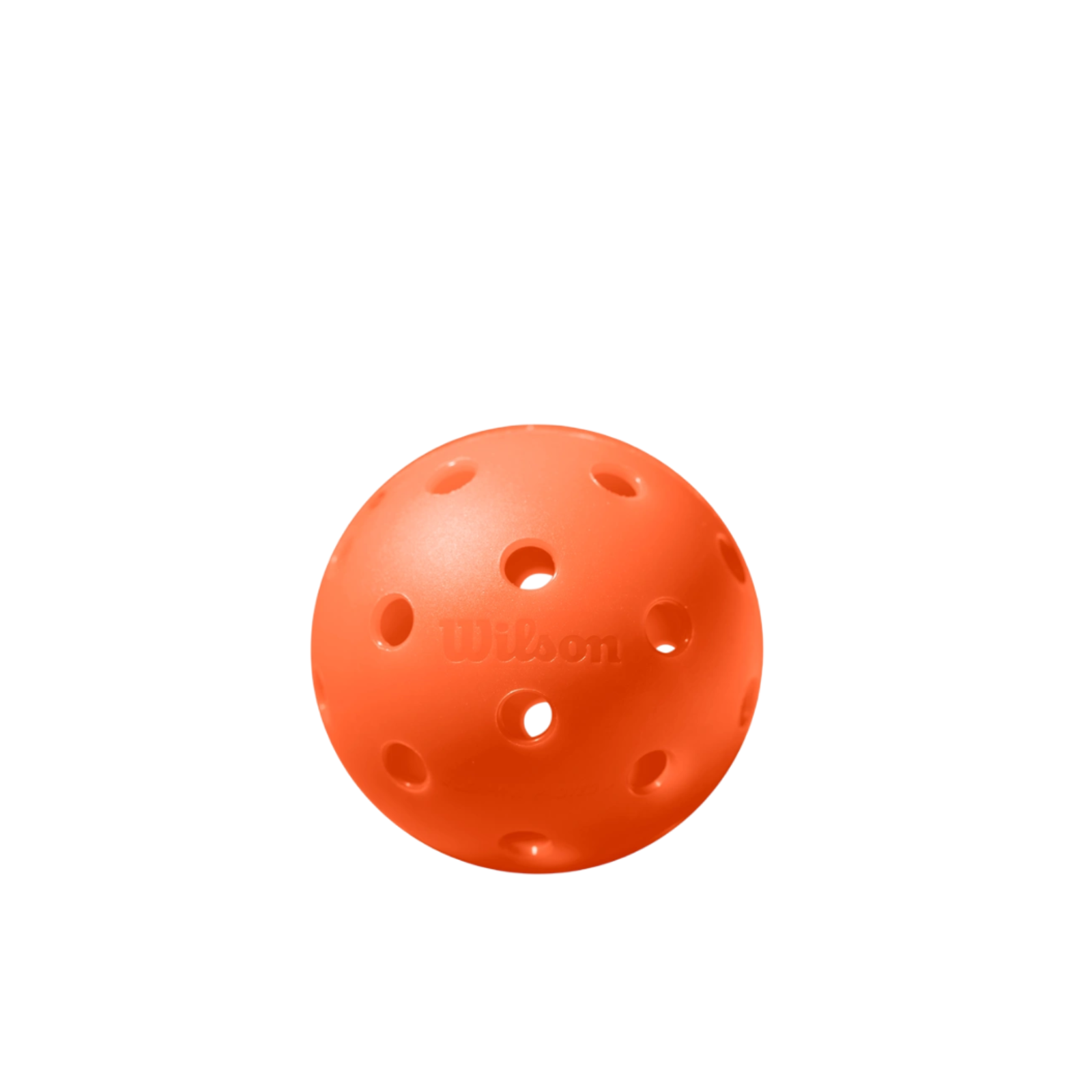 Bright orange Wilson Tru 32 indoor pickleball with 32 evenly distributed holes and a rough finish.
