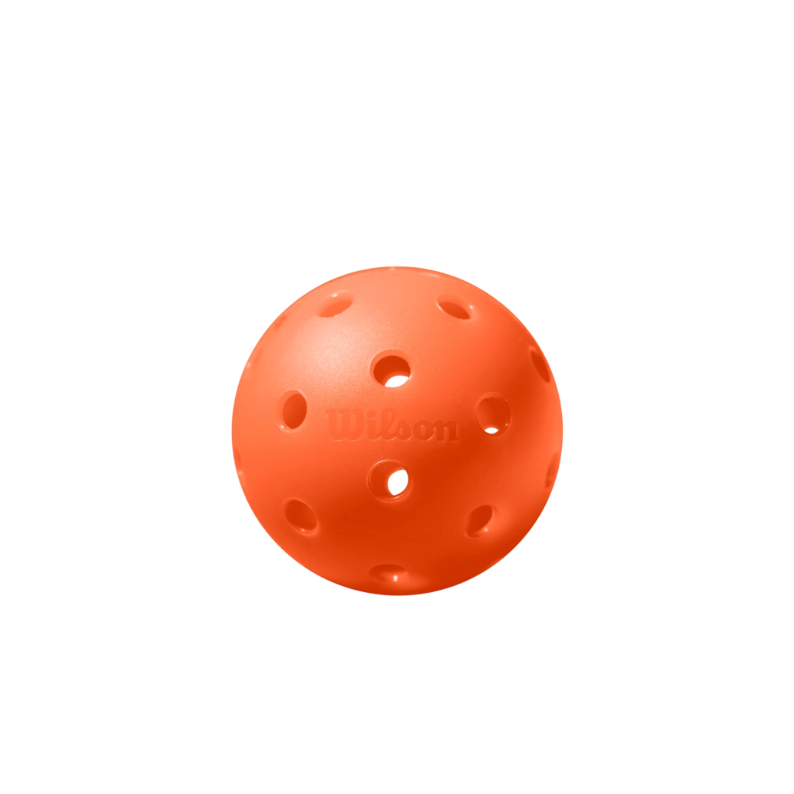 Bright orange Wilson Tru 32 indoor pickleball with 32 holes and a rough finish.