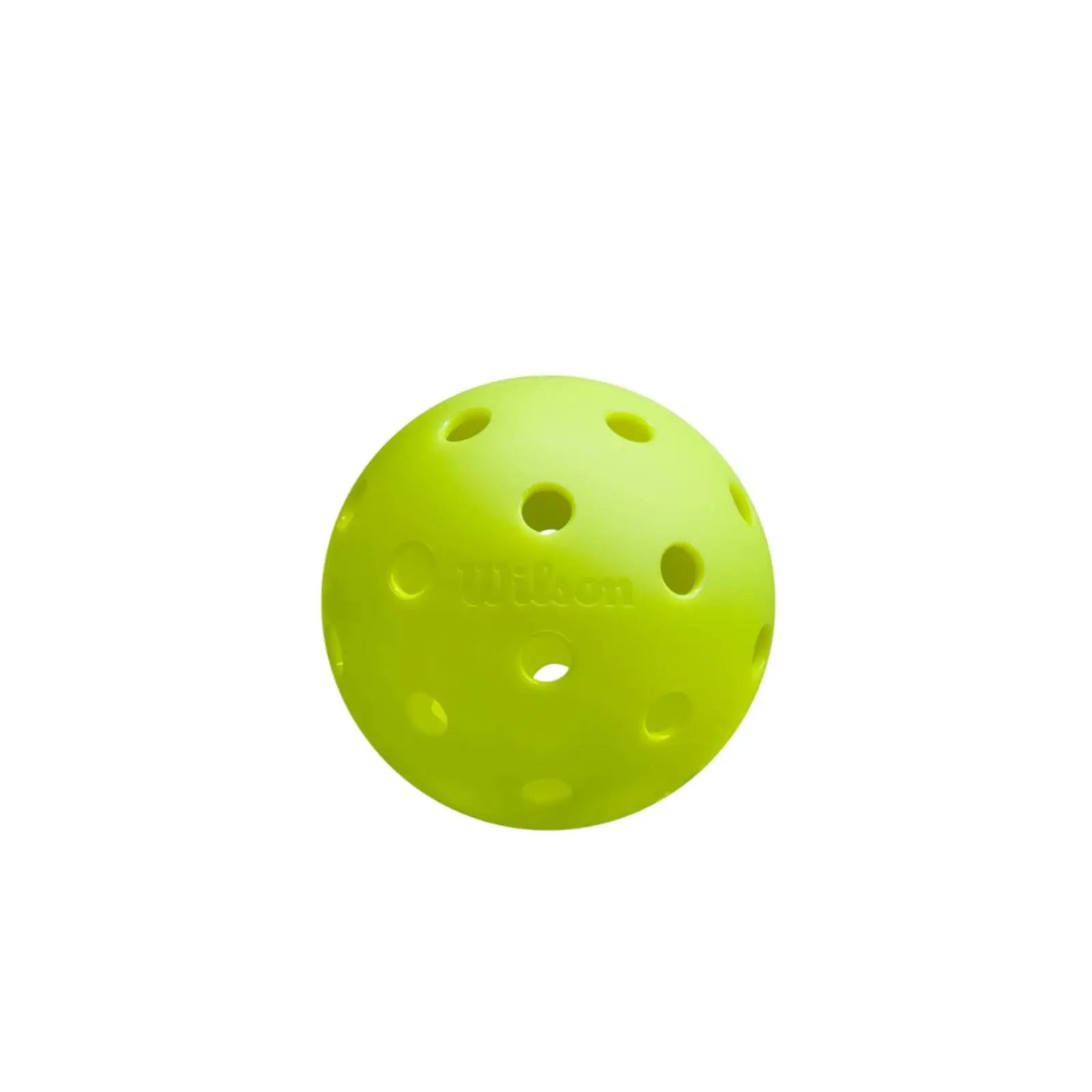 Single bright yellow Wilson Tru 32 pickleball with a textured finish and 32 holes.