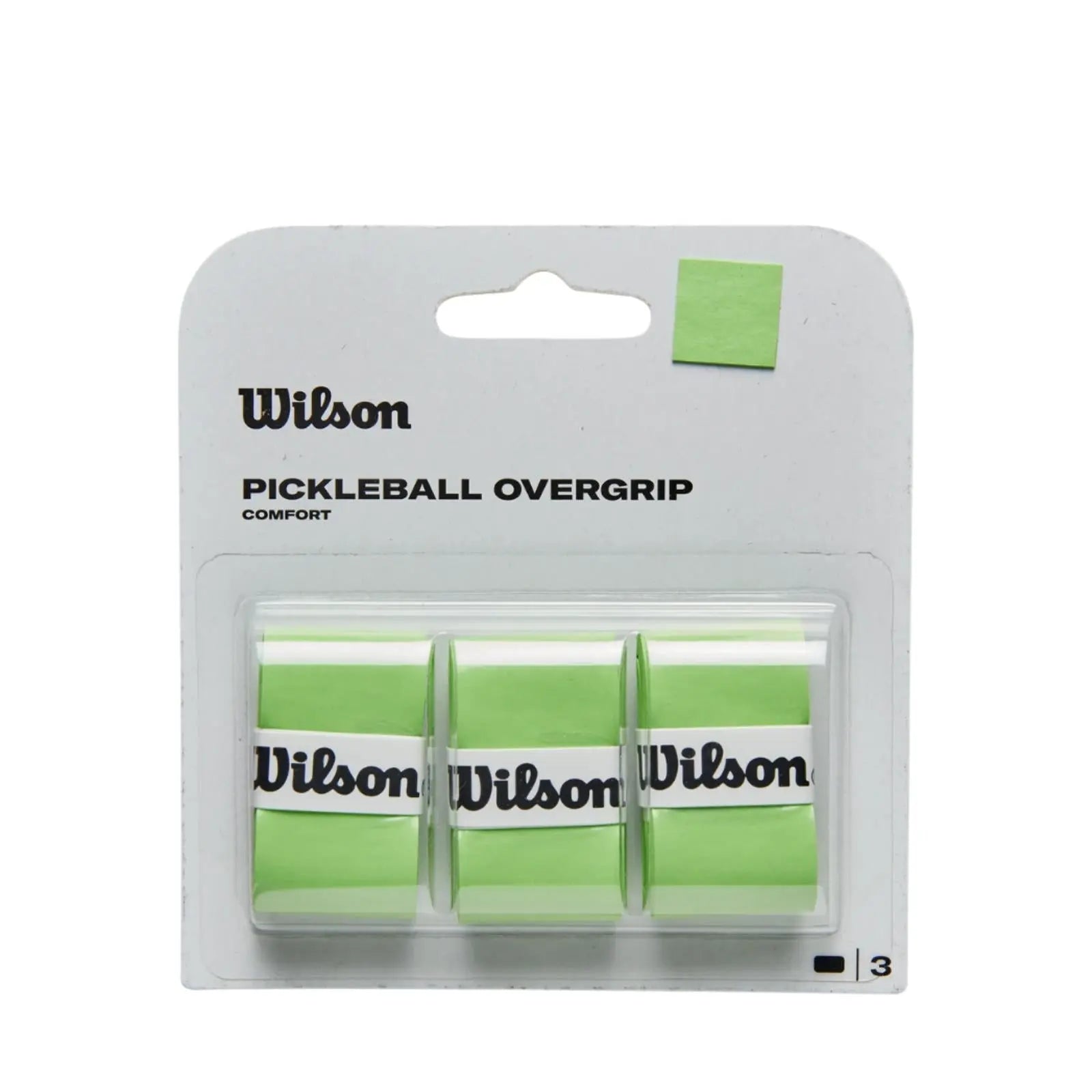 Wilson Pickleball Overgrip 3-pack in bright green, packaged with "Wilson" branding.