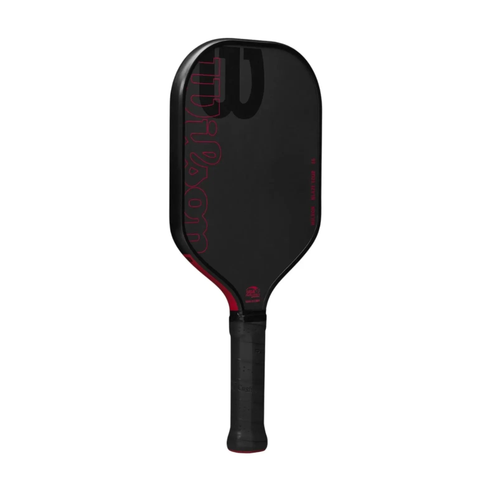 Black Wilson Blaze Tour 16mm pickleball paddle with red accents and a textured carbon fiber surface.
