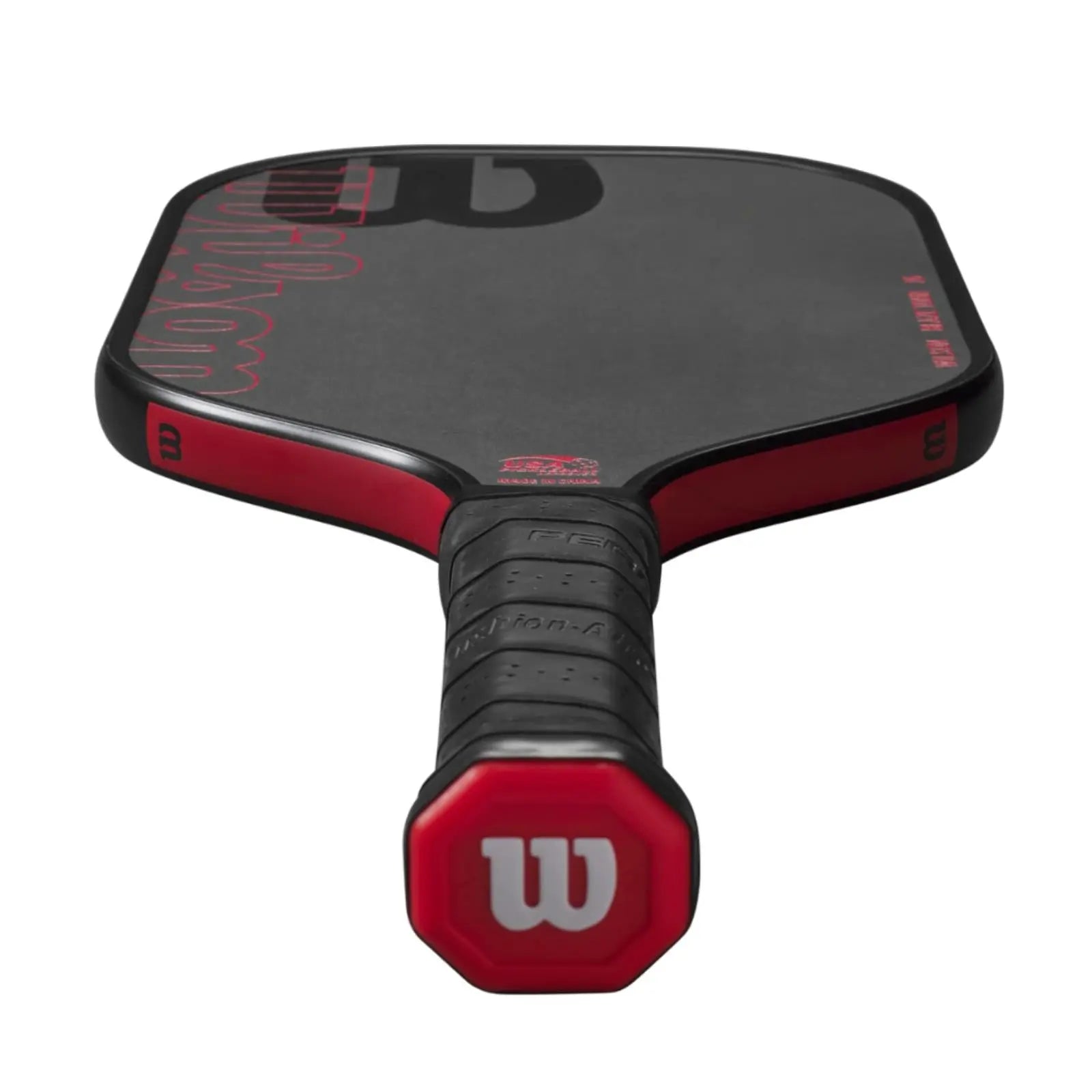 Wilson Blaze Tour 16mm pickleball paddle, black raw carbon fiber surface with red trim and handle.