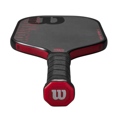 Wilson Blaze Tour 16mm pickleball paddle, black raw carbon fiber surface with red trim and handle.