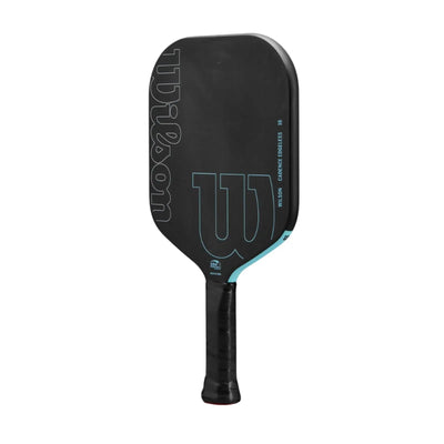 Black Wilson Cadence Edgeless 16mm pickleball paddle with light blue accents and a black grip.