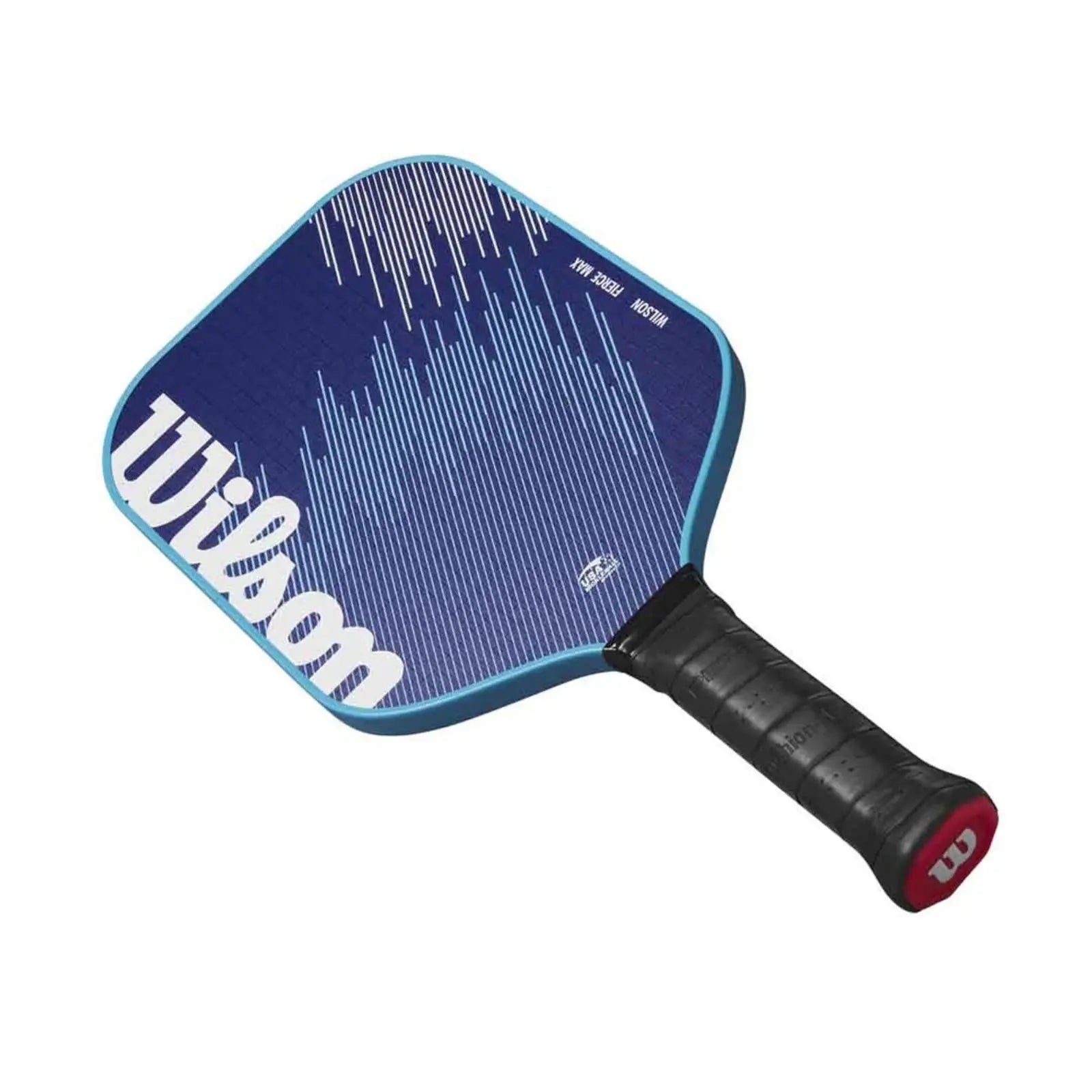 Blue Wilson Fierce Max 13mm pickleball paddle with white graphic design and black grip.