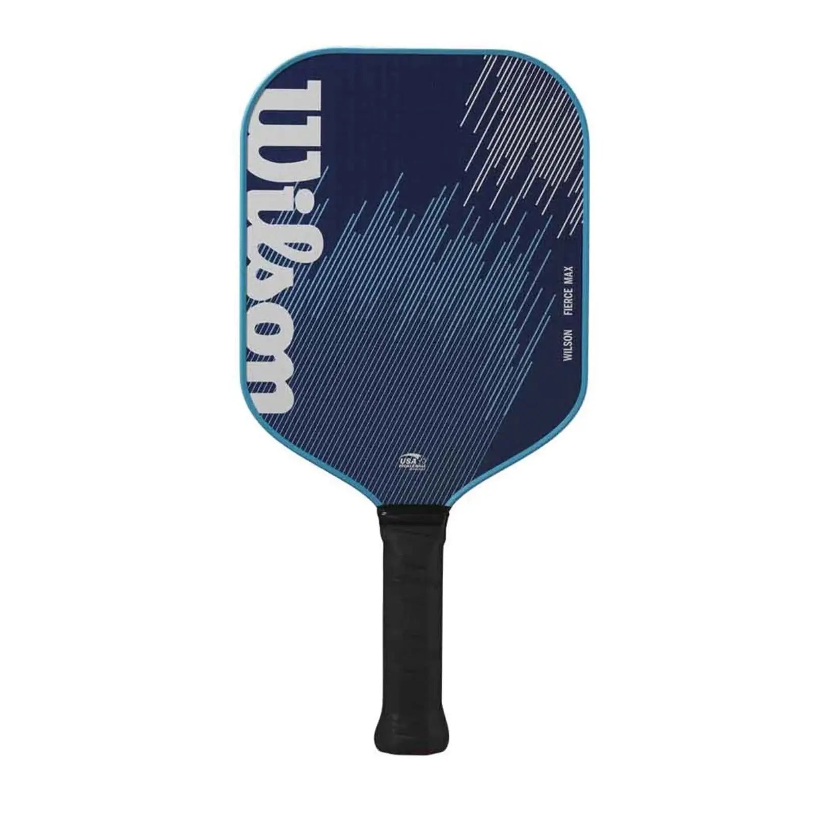 Blue Wilson Fierce Max 13mm pickleball paddle with white logo and diagonal stripe design.