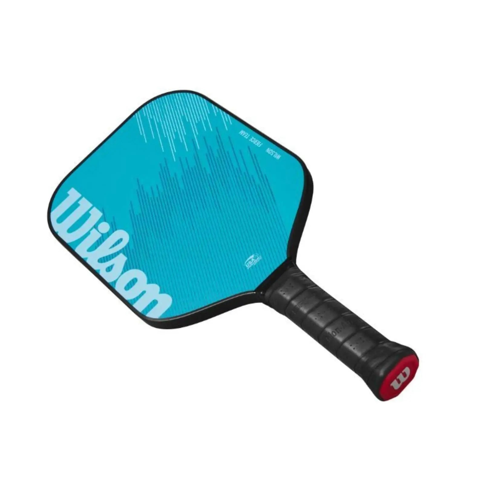 Wilson Fierce Team 13mm blue pickleball paddle with black grip and red butt cap.