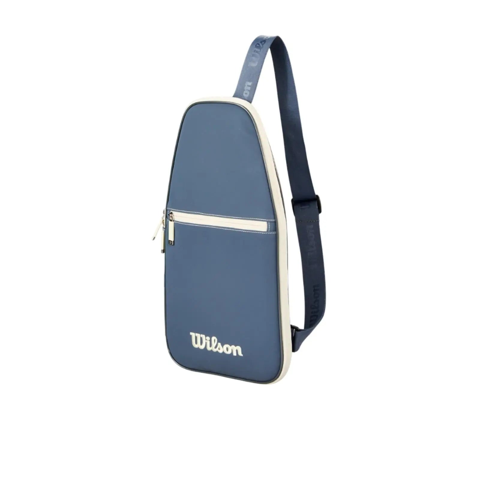 Blue Wilson pickleball paddle full cover with a white trim, small accessory pocket, and shoulder strap.