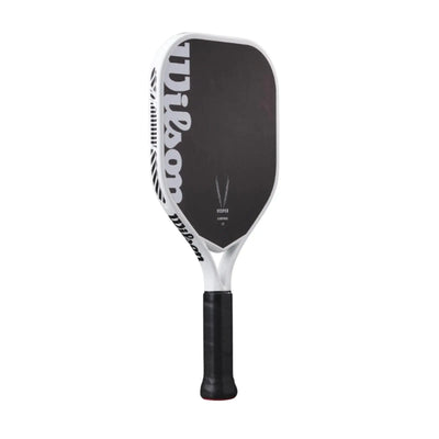 Wilson Vesper Control 17 pickleball paddle, black raw carbon face, white frame, and black grip.
