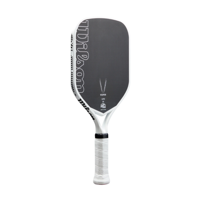 Wilson Vesper Lite pickleball paddle with black carbon face, white frame, and grip.