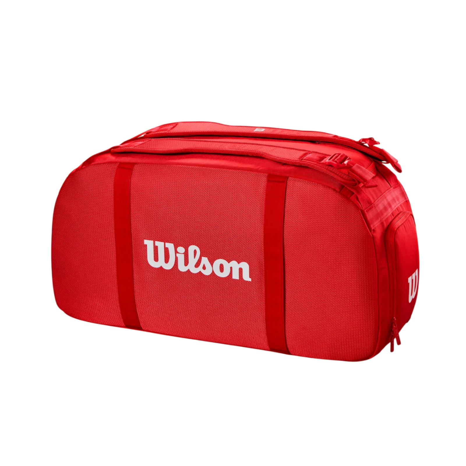 Wilson Super Tour Red Coaches Duffel, a large red tennis bag with white Wilson logo.