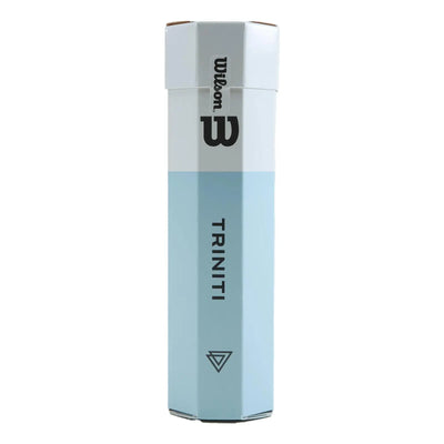 Wilson Triniti All Court 4-ball tennis ball pack, light blue and white hexagonal tube.