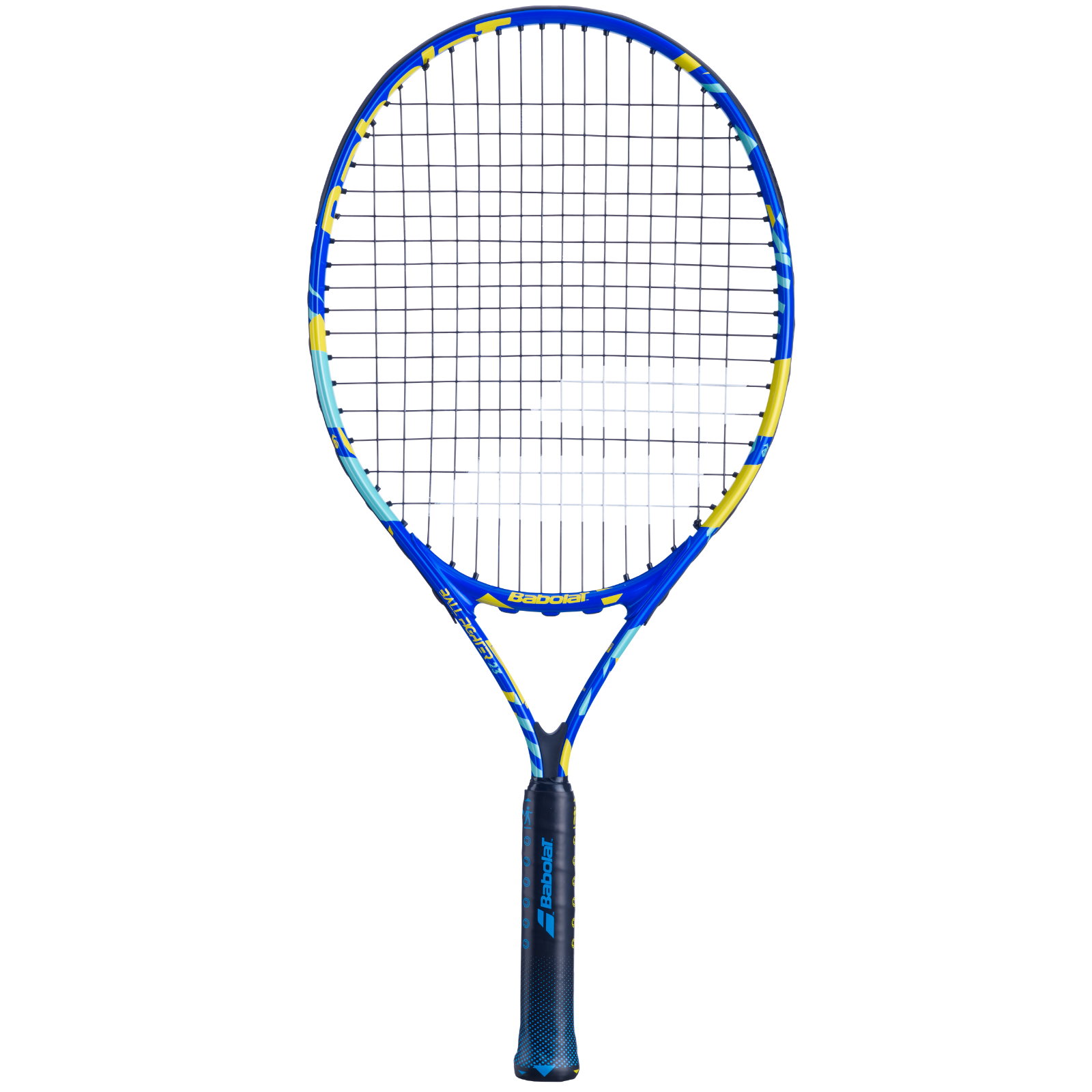 Babolat Ballfighter 23 junior tennis racquet, blue and yellow frame with black grip, pre-strung.