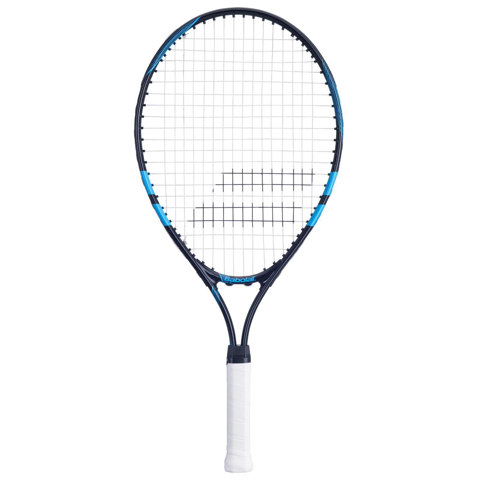 Babolat Comet Junior 23 tennis racquet, black and blue frame with white grip, pre-strung.