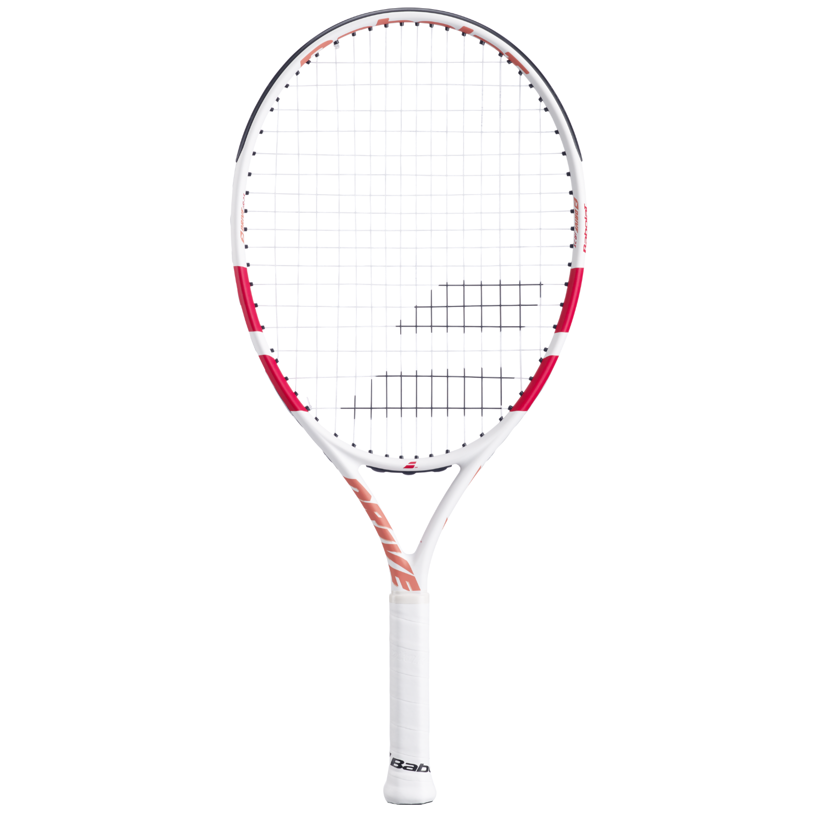 Babolat Drive Jr 23 tennis racquet, white and red, for junior players.