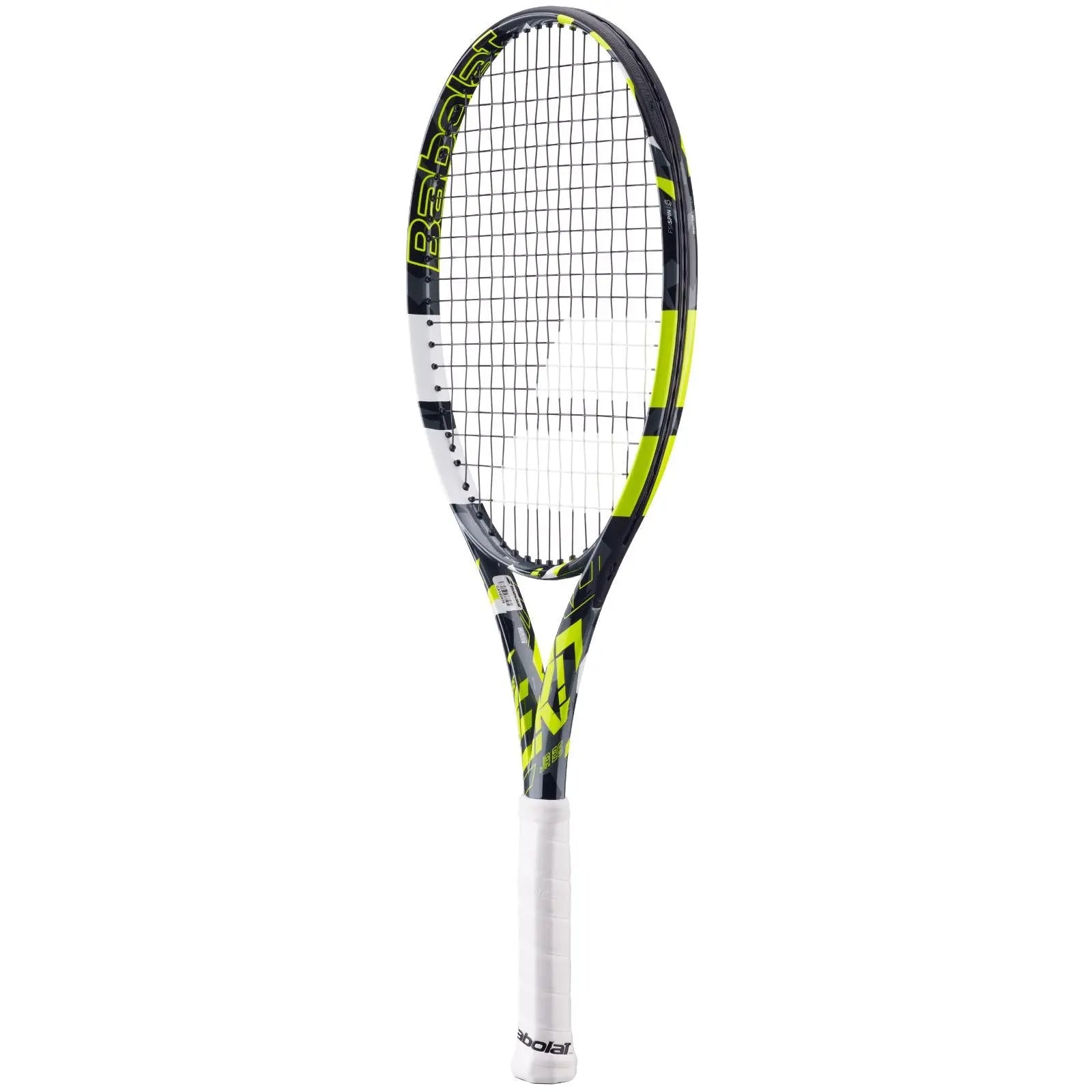 Babolat Pure Aero Junior 26 tennis racquet in black, yellow, and white with a white grip.