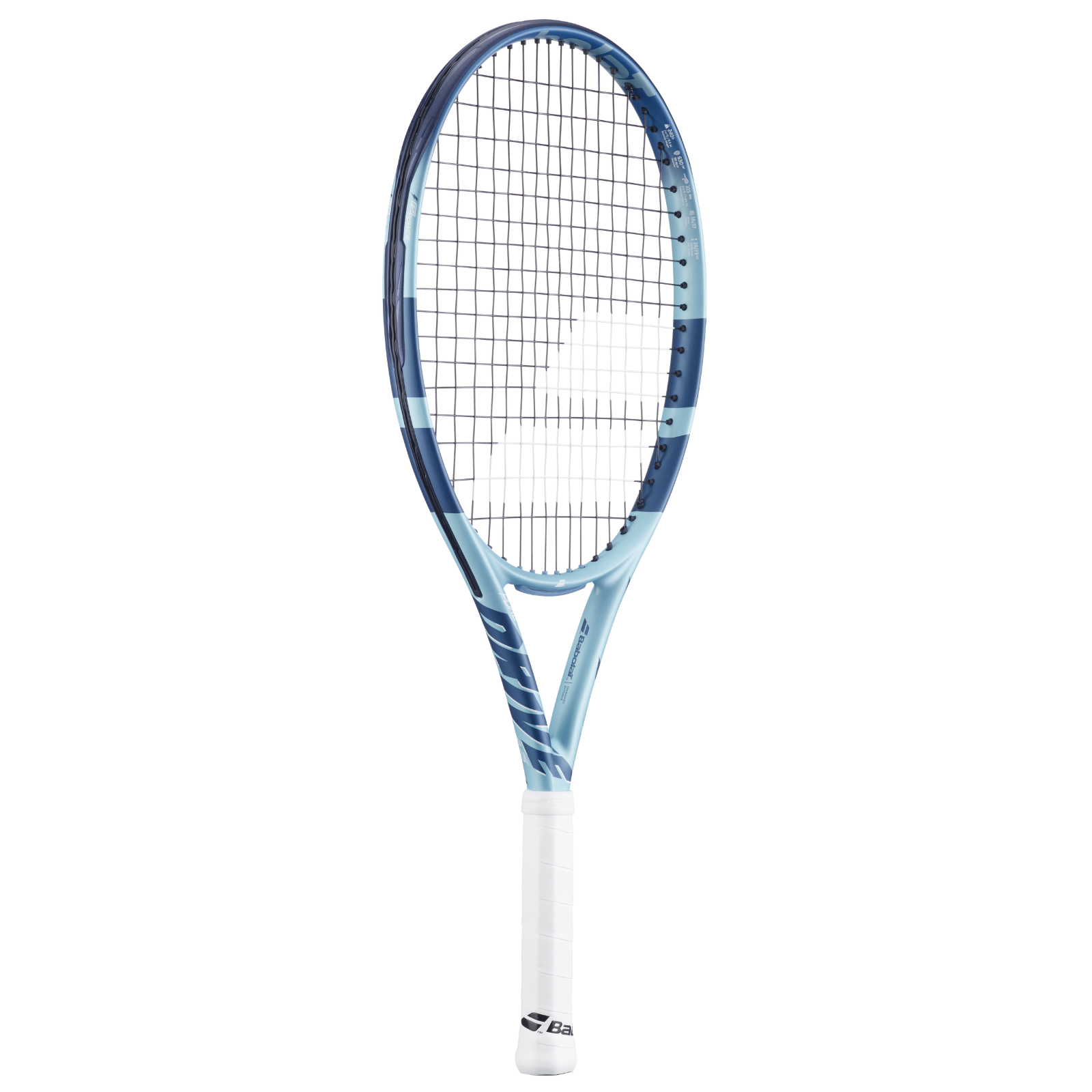 Babolat Pure Drive Jr 25 tennis racquet in lite blue with dark blue accents and white grip.