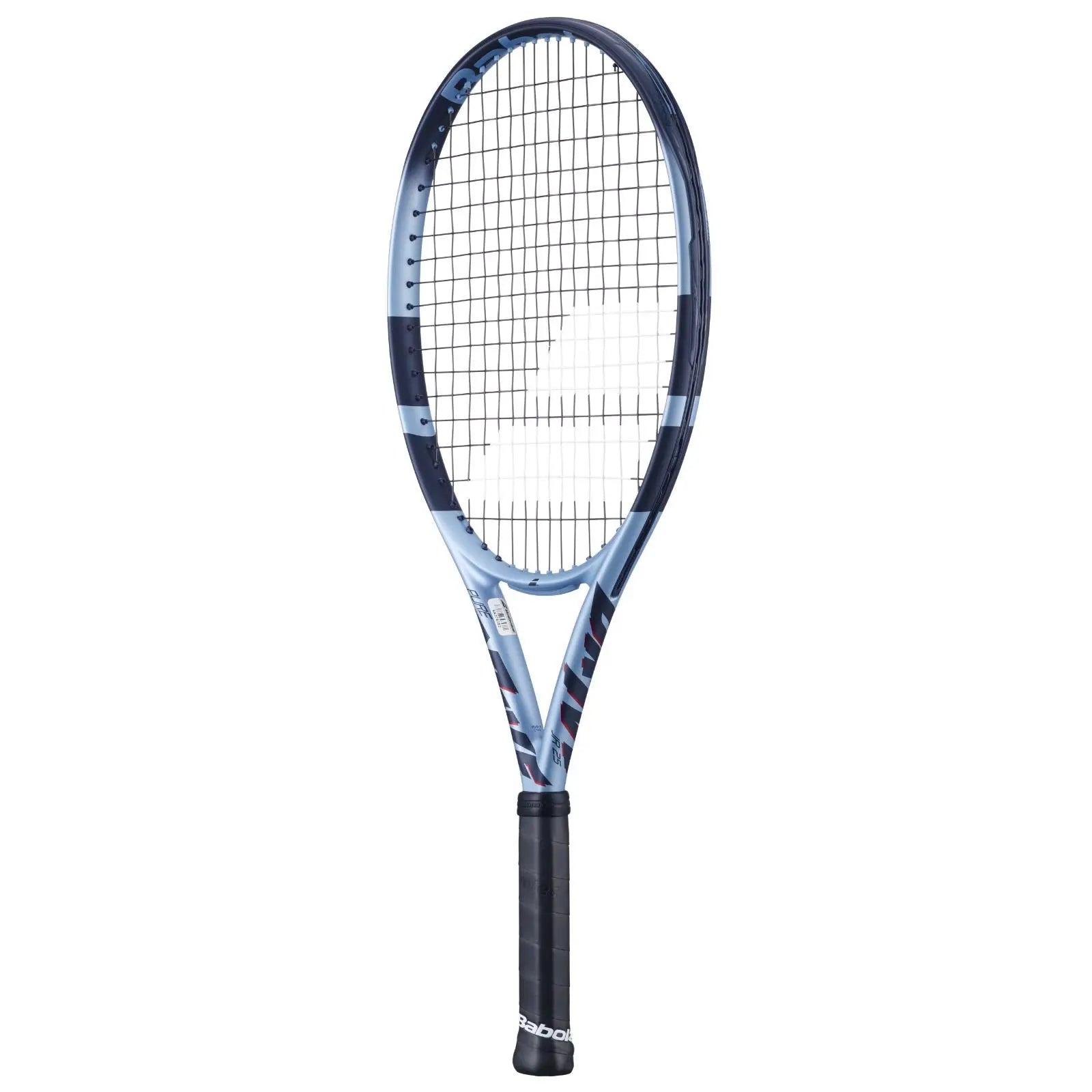 Babolat Pure Drive Junior 25 tennis racquet in blue, black, and white, with a black grip.