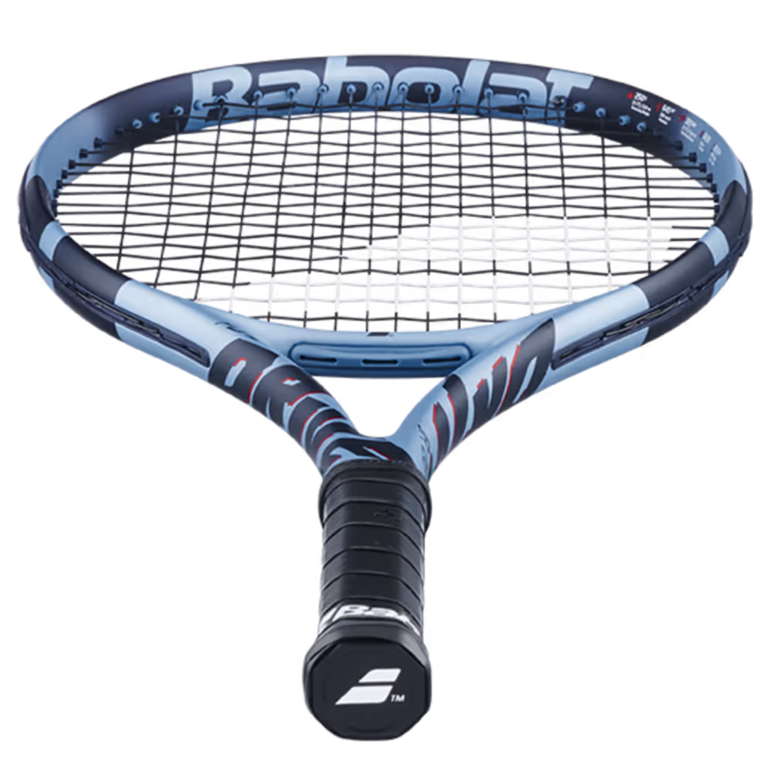 Babolat Pure Drive Junior 26 tennis racquet, blue and black graphite with red accents, black grip.