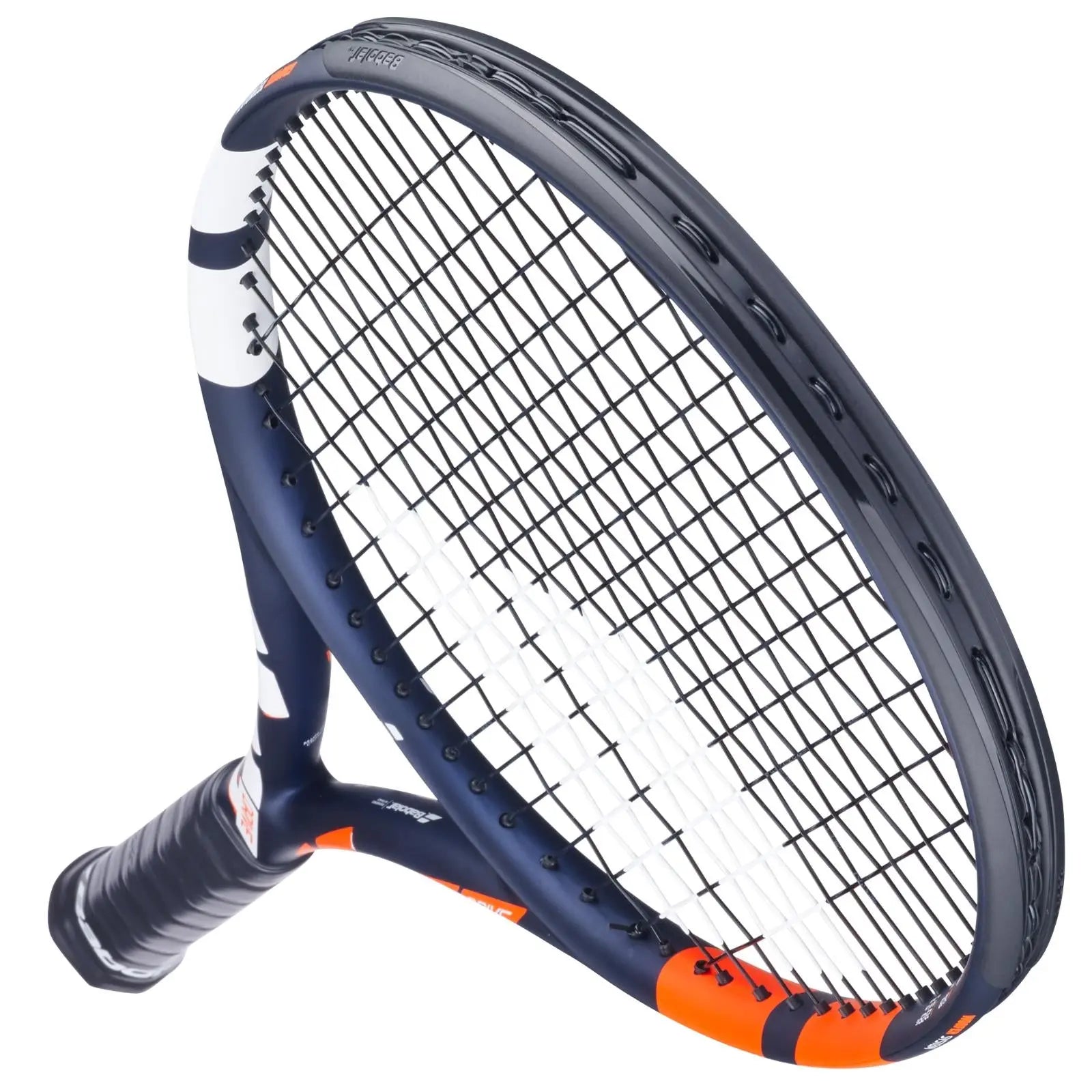 Babolat Boost Drive 260g tennis racquet with dark blue, white, and orange accents.