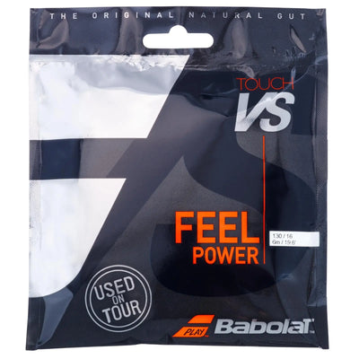 Babolat Touch VS natural gut tennis string 6M set, black and silver packaging with orange text.