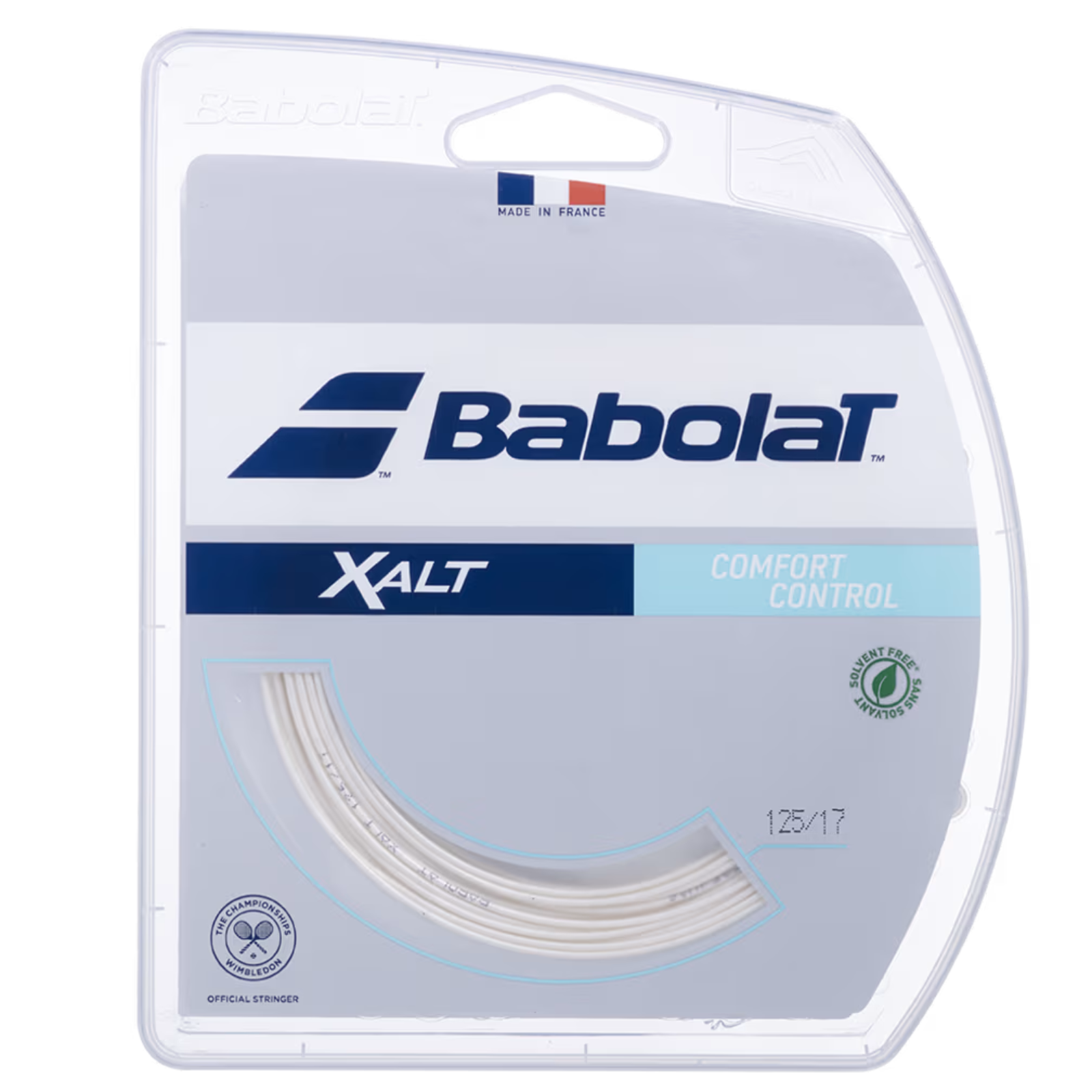 Babolat XALT 1.25 (17) natural multifilament tennis string in clear packaging, highlighting comfort and control.