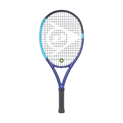 Dunlop FX500 Jnr 25 tennis racquet in blue and purple with black grip.