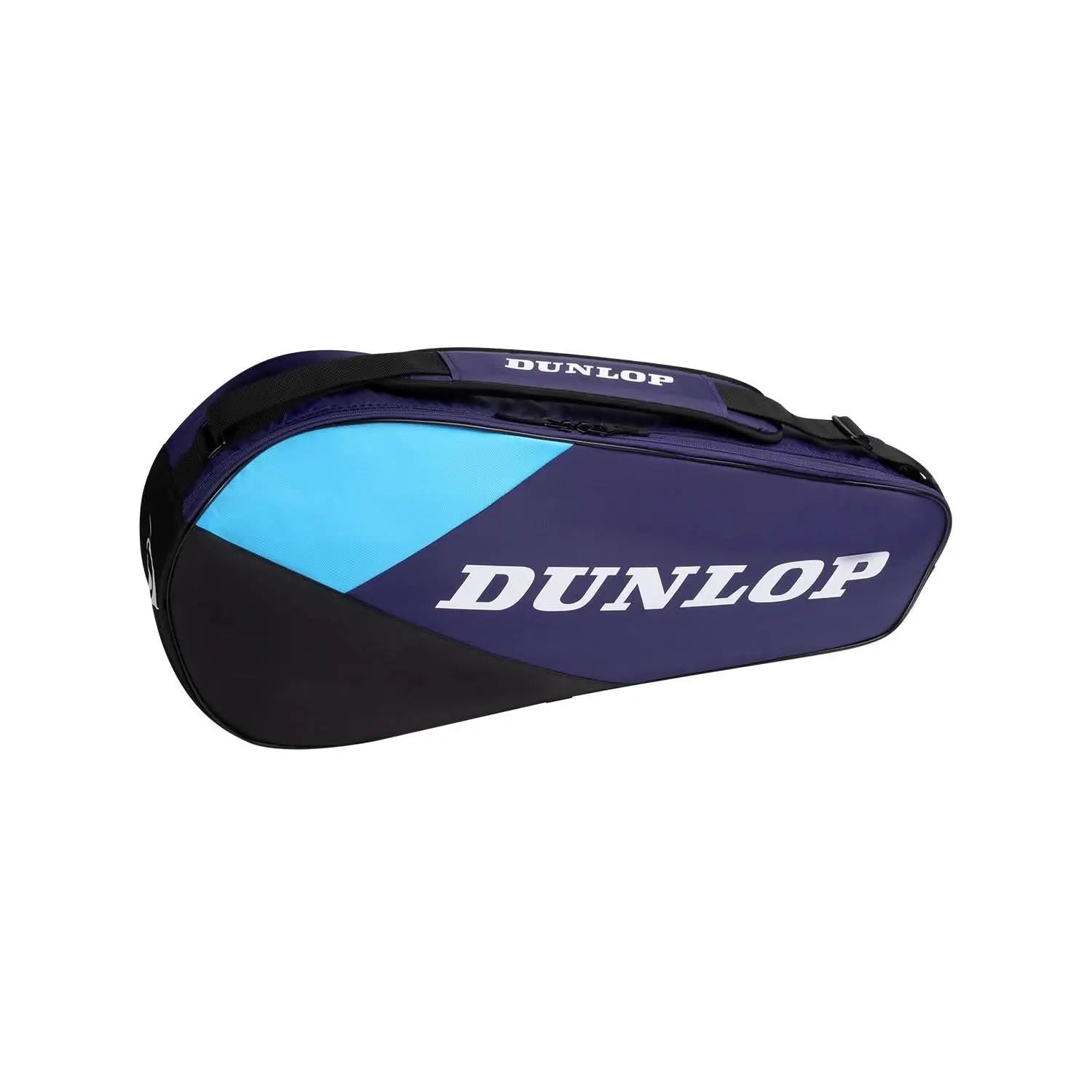 Dunlop FX Club 3 Racquet Tennis Bag in navy, black, and light blue with a modern design.