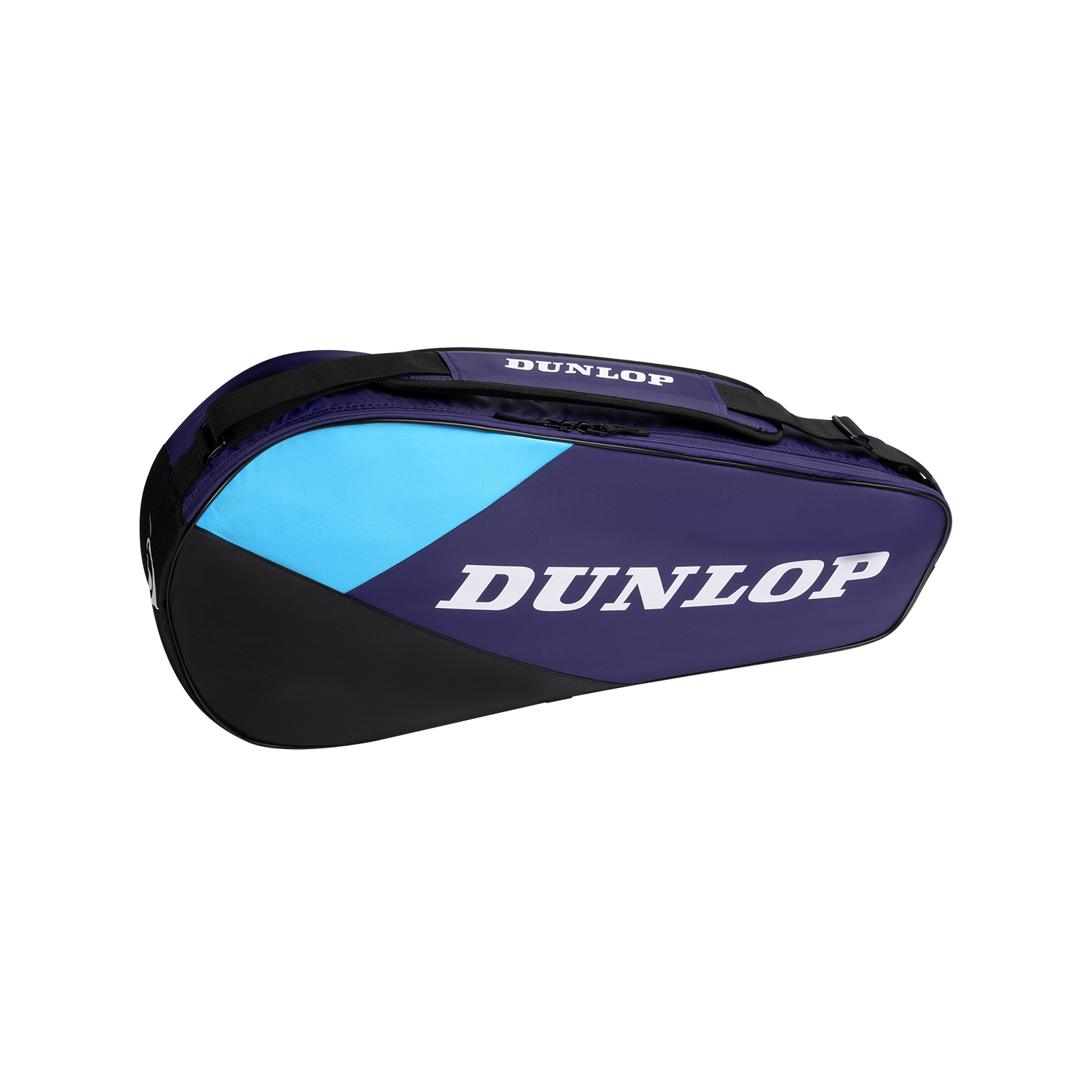 Dunlop FX Club 3 Racquet Tennis Bag in navy, black, and light blue with a modern design.