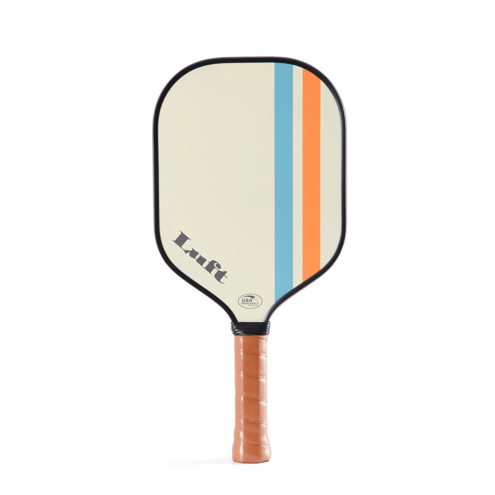 Luft Classic Pickleball Paddel (225g) with cream face, blue and orange stripes, and brown grip.